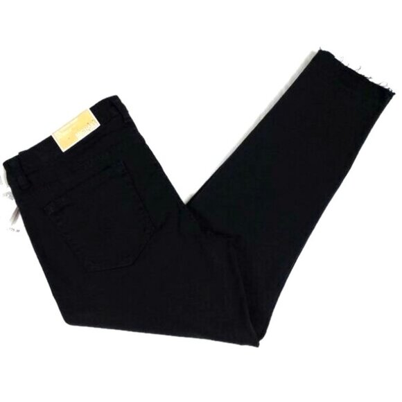 Michael Kors Izzy Black Cropped Ripped Skinny Raw Hem Skinny Jeans Womens 10 NWT - Picture 8 of 15